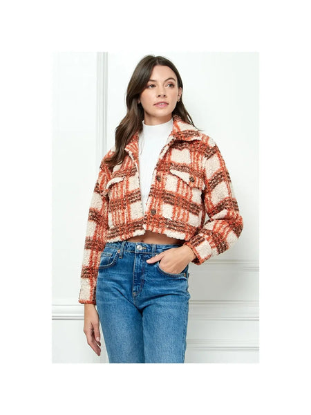 Sherpa Plaid Crop Jacket