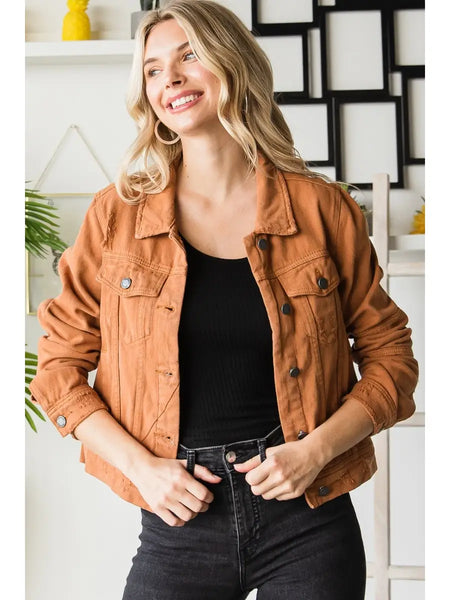Cropped Camel Denim Jacket