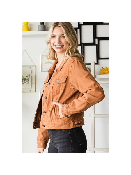 Cropped Camel Denim Jacket