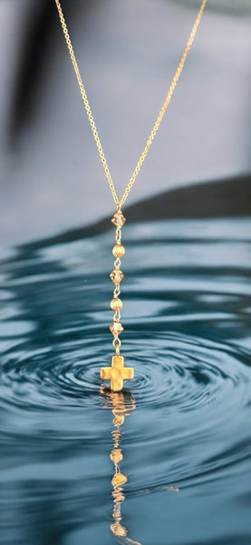 Textured Cross Y Gold Necklace