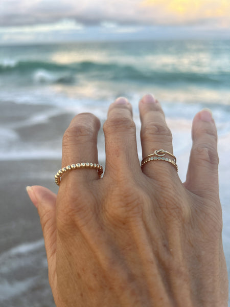 2 piece Stacking Rings - Knot and Beaded 14kt Gold Filled Rings