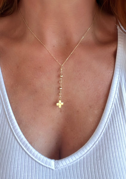 Textured Cross Y Gold Necklace
