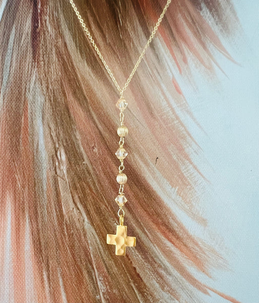Textured Cross Y Gold Necklace