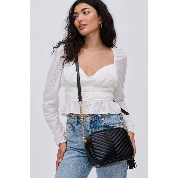 Elodie Chevron Camera Bag Crossbody: Natural