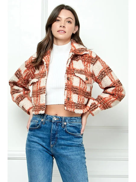 Sherpa Plaid Crop Jacket