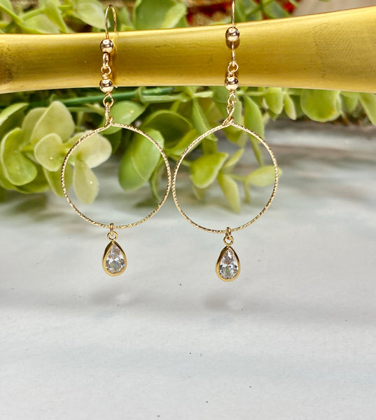 Gold Sparkle Hoop Dangle Earrings