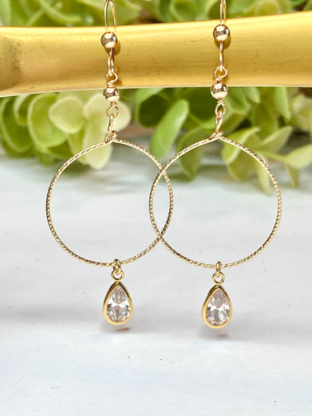 Gold Sparkle Hoop Dangle Earrings