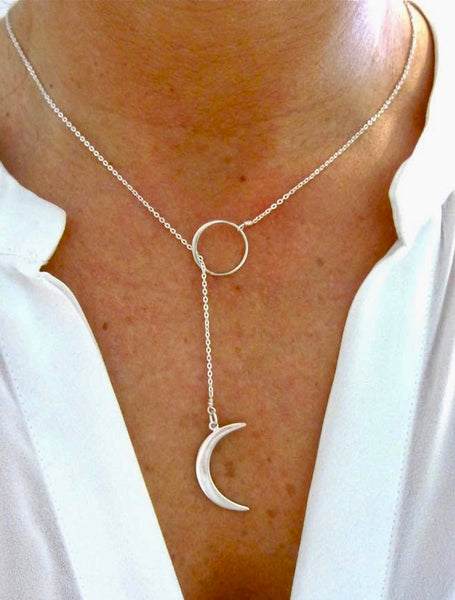 Crescent Moon Lariat Necklace