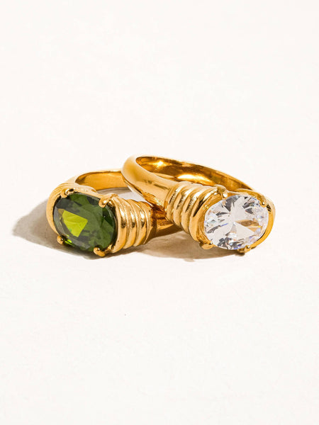 Verna 18K Gold Non-Tarnish Rhinestone Ring: White