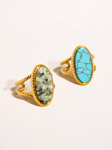 Ashwin 18K Gold Non-Tarnish Natural Stone Ring: Turquoise