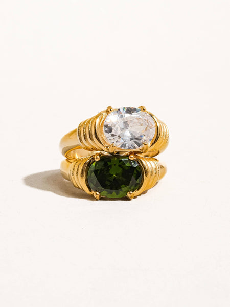 Verna 18K Gold Non-Tarnish Rhinestone Ring: White