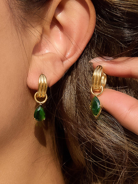 Saffron 18K Gold Non-Tarnish Teardrop CZ Mismatch Earrings: Yellow Gold