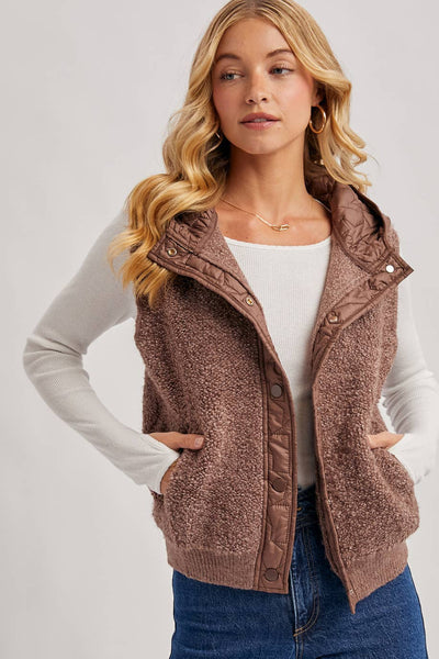 Mocha Sherpa Fleece Hood Vest