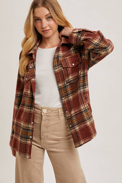 Button Down Fall Colors Plaid Shacket