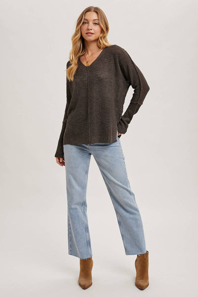 Ash Sheer Loose V-Neck Knit Sweater