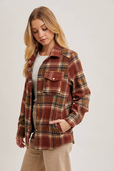 Button Down Fall Colors Plaid Shacket