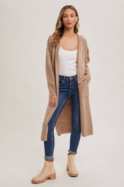 HOODIE OPEN FRONT CARDIGAN: OATMEAL