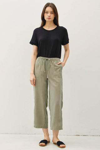 TENCEL DRAWSTRING WIDE LEG PANTS: Fern / S