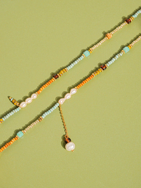 18K Handmade  Bohemian Beaded Stack Necklaces: Sapphira-Turquoise