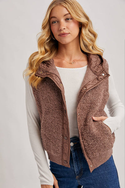 Mocha Sherpa Fleece Hood Vest
