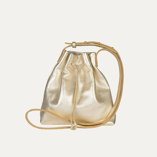 Mini Crossbody Tote | Champagne Gold Leather + Gold Hardware