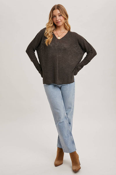 Ash Sheer Loose V-Neck Knit Sweater