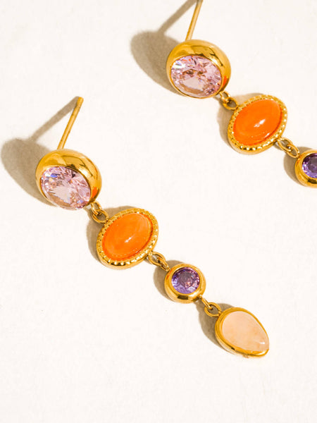 Évisa 18K Gold Non-Tarnish Pink Gemstone Drop Earrings: Pink