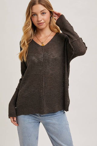 Ash Sheer Loose V-Neck Knit Sweater