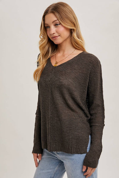 Ash Sheer Loose V-Neck Knit Sweater