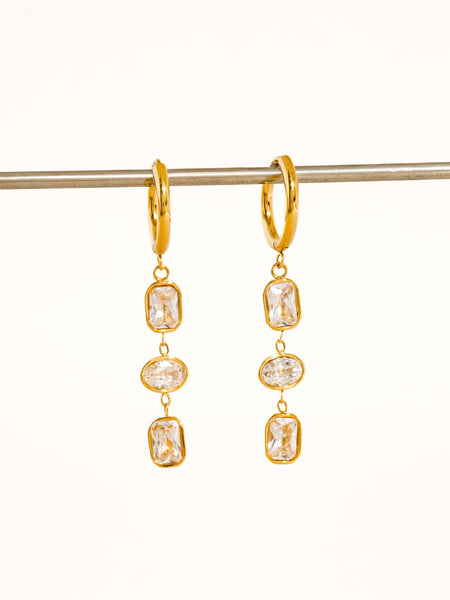 Sunniva 18K Gold Non-Tarnish CZ Triple Drop Earrings: Yellow Gold