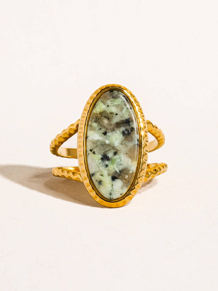 Ashwin 18K Gold Non-Tarnish Natural Stone Ring: Green