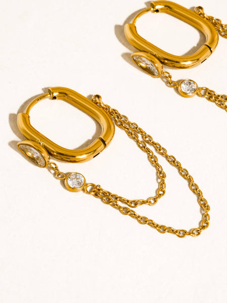 Lucienne 18K Gold Non-Tarnish CZ Chain Link Drop Earrings: Yellow Gold
