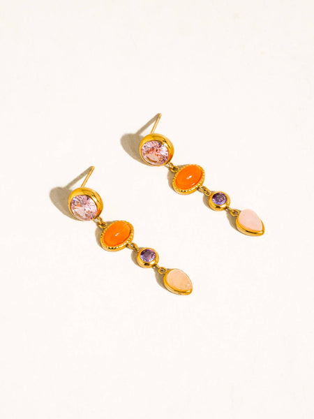Évisa 18K Gold Non-Tarnish Pink Gemstone Drop Earrings: Pink