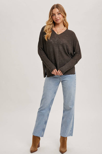 Ash Sheer Loose V-Neck Knit Sweater