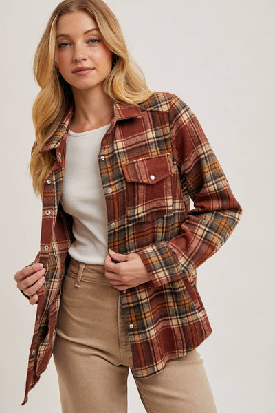 Button Down Fall Colors Plaid Shacket