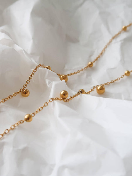 Brisse 18K Gold Non-Tarnish Dressy Beaded Y Lariat Necklace: Yellow Gold
