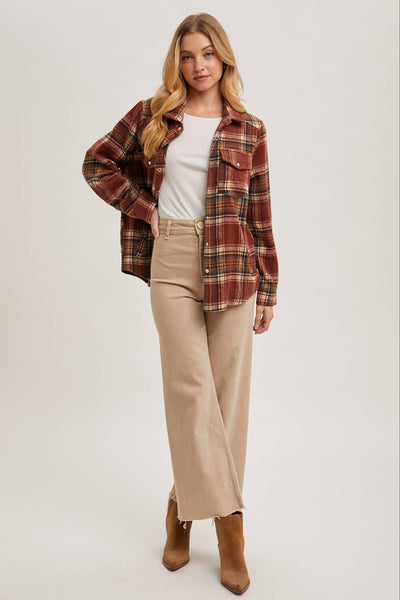 Button Down Fall Colors Plaid Shacket