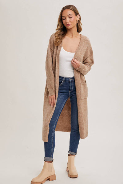 HOODIE OPEN FRONT CARDIGAN: OATMEAL