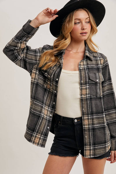 Button Down Fall Colors Plaid Shacket