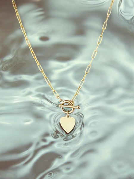 Paperclip Chain Toggle Necklace w/Heart Charm