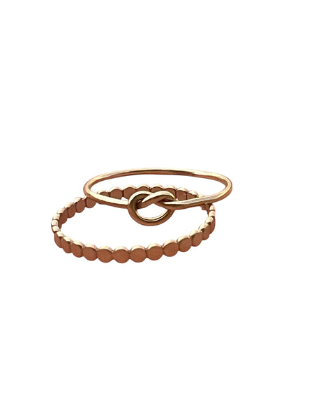 2 piece Stacking Rings - Knot and Beaded 14kt Gold Filled Rings