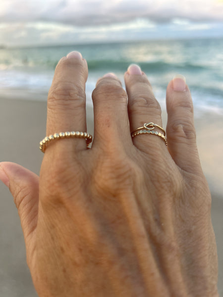 2 piece Stacking Rings - Knot and Beaded 14kt Gold Filled Rings