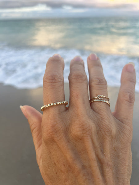 2 piece Stacking Rings - Knot and Beaded 14kt Gold Filled Rings