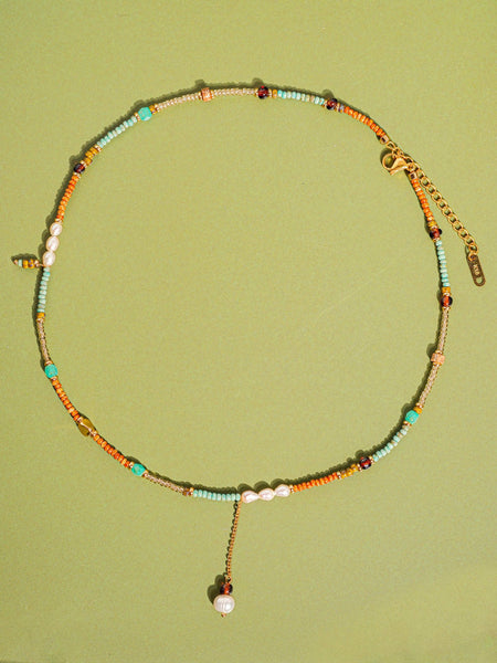 18K Handmade  Bohemian Beaded Stack Necklaces: Sapphira-Turquoise