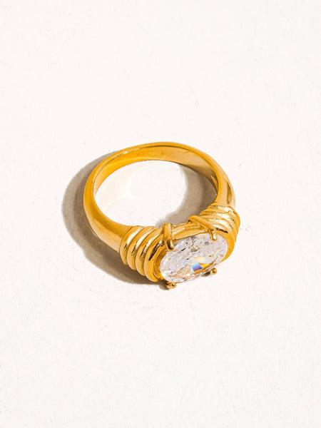 Verna 18K Gold Non-Tarnish Rhinestone Ring: White