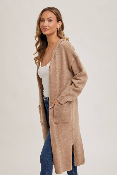 HOODIE OPEN FRONT CARDIGAN: OATMEAL