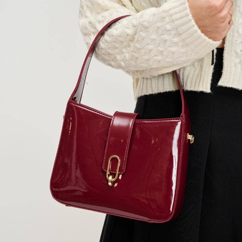 Paige Patent Crossbody: Burgundy