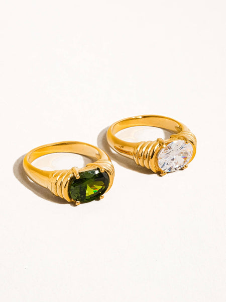 Verna 18K Gold Non-Tarnish Rhinestone Ring: White