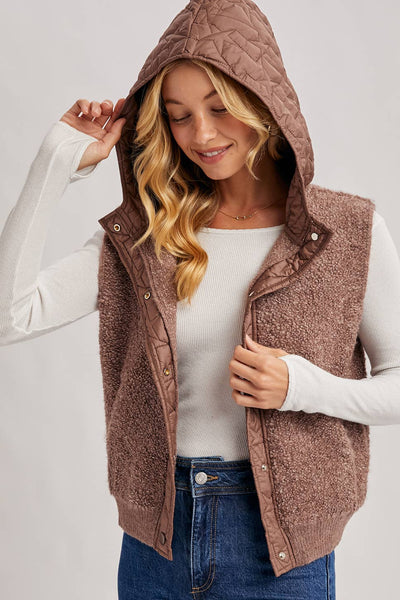 Mocha Sherpa Fleece Hood Vest