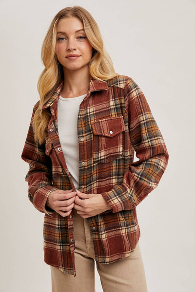 Button Down Fall Colors Plaid Shacket